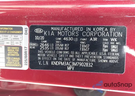 2021 Kia Sportage Lx z USA, uszkodzony, nr VIN KNDPM3AC3M7902832